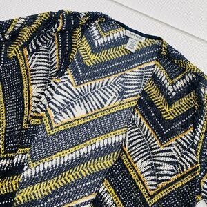 Catherines Womens‎ Open Front Duster Cardigan 14/16W Blue Yellow Chevron